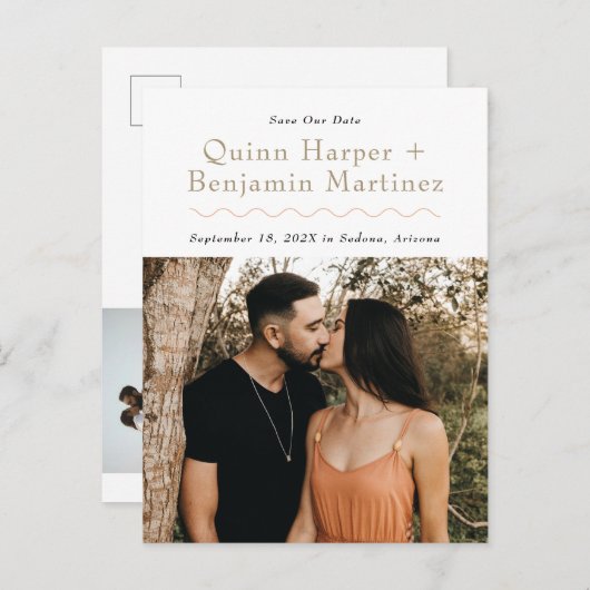 Trendy Wave Photo Save the Date Briefkaart (Voorkant / Achterkant)