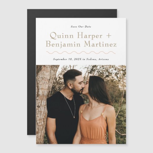 Trendy Wave Photo Save the Date Magnetische Kaart Magnetische Uitnodiging (Voorkant / Achterkant)