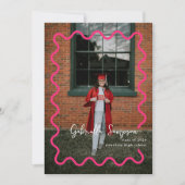 Trendy Wavy Hot Pink Twee foto afstudeerfeest Kaart (Voorkant)