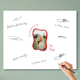 Trendy Wavy Red Graduation Party Signing Gast Foto Afdruk