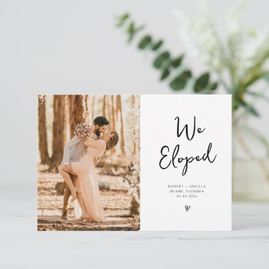 trendy we elopende trouwaankondiging bedankkaart (Staand voorkant)