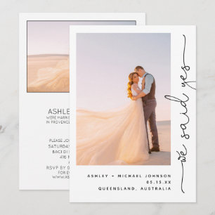 Trendy We Said Yes Ontvangst Alleen 2 Foto Kaart