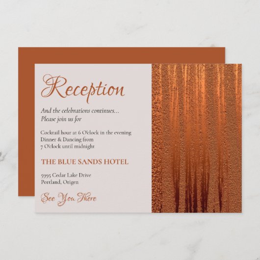 Trendy Wedding Reception Faux Copper Metallic Foli Informatiekaartje (Voorkant / Achterkant)