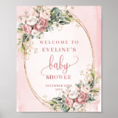 Trendy Welcome Blush Pink Floral Baby Shower Sign Poster (Voorkant)