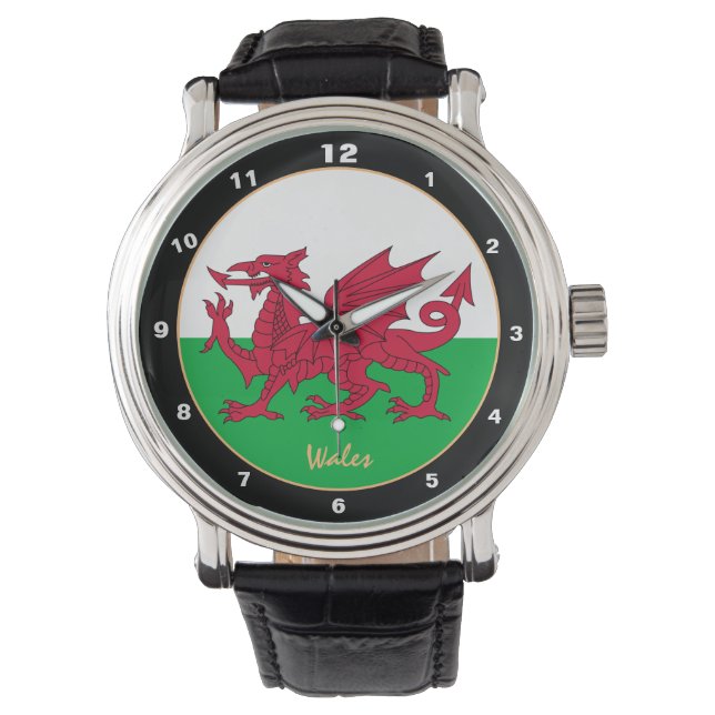 Trendy Welsh Flag Watch, Wales mode/design Horloge (Voorkant)
