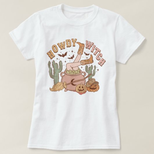 Trendy Western Cowgirl Howdy Witch Halloween T-shirt (Design voorkant)