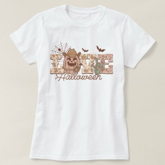 Trendy Western land pompoen liefde Halloween T-shirt (Design voorkant)