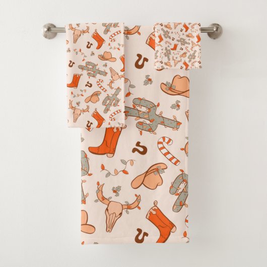 Trendy Westerne Cowboy esthetische kerstpatroon Bad Handdoek (Insitu)