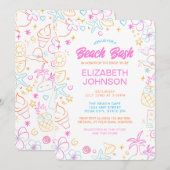 Trendy Whimsical Doodle Beach Bash Bruidsfeest Kaart (Voorkant / Achterkant)