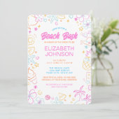 Trendy Whimsical Doodle Beach Bash Bruidsfeest Kaart (Staand voorkant)
