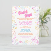 Trendy Whimsical Doodle Beach Bash Bruidsfeest Kaart (Staand voorkant)