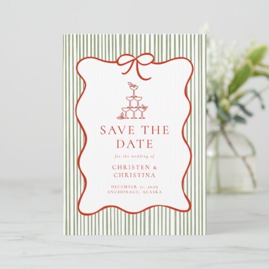 Trendy Whimsical Hand Drawn Bow Photo  Save The Date (Staand voorkant)