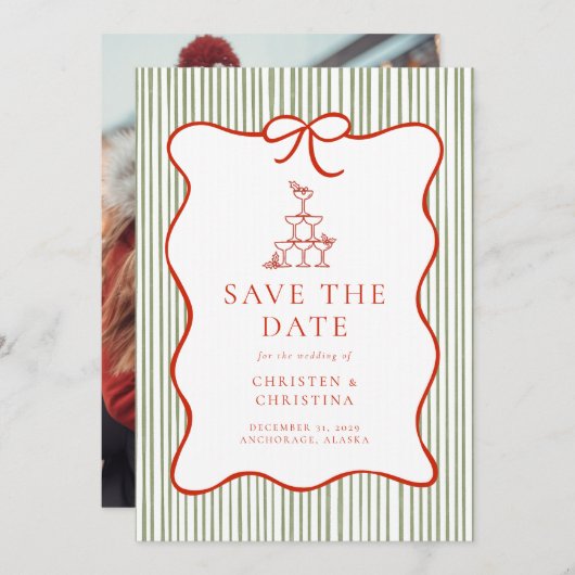 Trendy Whimsical Hand Drawn Bow Photo  Save The Date (Voorkant / Achterkant)