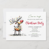 Trendy whimsical reindeer holiday party invite kaart (Voorkant)