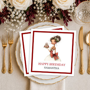 Trendy Whimsical Vrouw Marsala Script Verjaardag S Servet