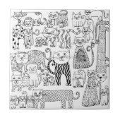 Trendy Whimsical Zwart en Wit Kattenpatroon Tegeltje (Voorkant)