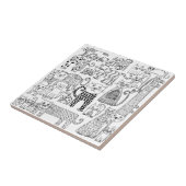 Trendy Whimsical Zwart en Wit Kattenpatroon Tegeltje (Zijkant)