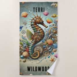 TRENDY WHIMSIQUE STEAMPUNK ZEEPAARD, GEpersonalise Strandlaken