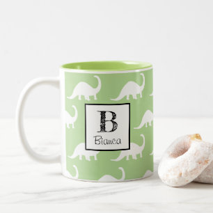 Trendy White Brontosaurus Dinosaurs Personalized Tweekleurige Koffiemok