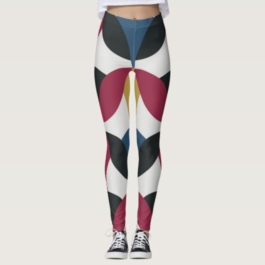Trendy White Burgundy Blue Black Yellow Mode Leggings (Voorkant)