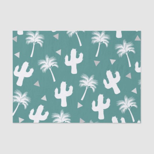 Trendy White Cactus, Palm Trees & Triangles Tissuepapier (Voorkant)