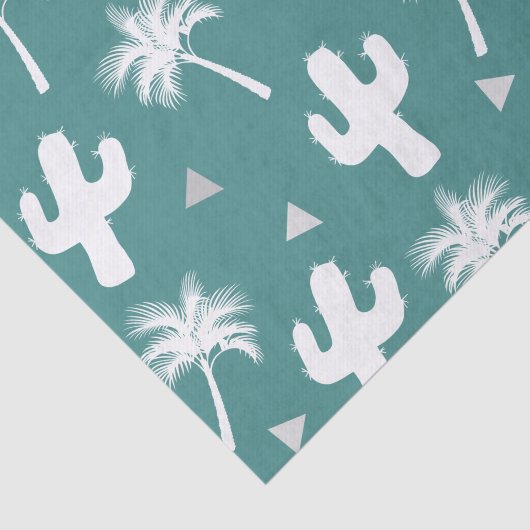 Trendy White Cactus, Palm Trees & Triangles Tissuepapier (Detail)