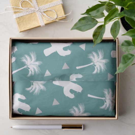 Trendy White Cactus, Palm Trees & Triangles Tissuepapier (Geschenk)