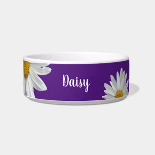 Trendy White Daisies Cute Floral Paars Pet Voerbakje