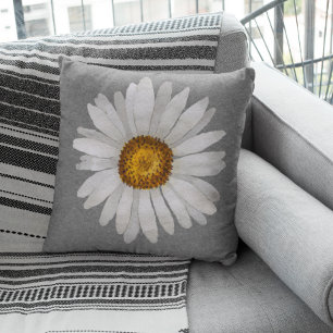 Trendy White Daisy Waterverf grijs Kussen
