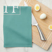 Trendy White DIY Monogram/Naam LtGrey Border, Blau Theedoek (Quarter Fold)