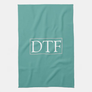 Trendy White DIY Monogram/Naam LtGrey Border, Blau Theedoek