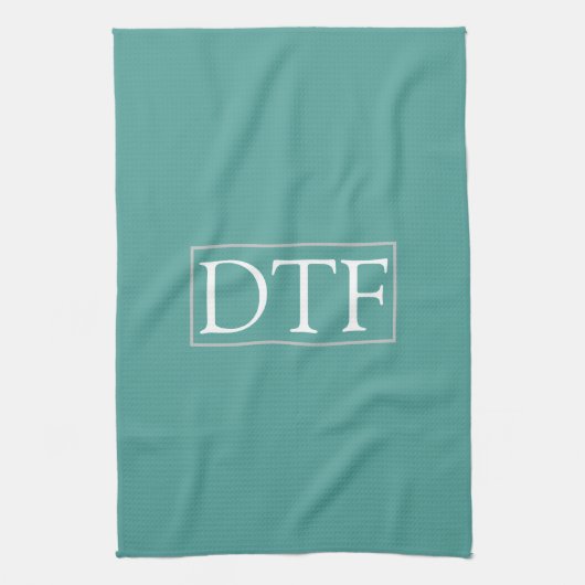 Trendy White DIY Monogram/Naam LtGrey Border, Blau Theedoek (Verticaal)