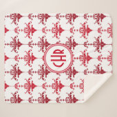 Trendy White en Red Damask Monogram Sherpa Deken (Voorkant (horizontaal))