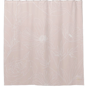 Trendy White Flowers schetst het 'Blush Pink'-ontw Douchegordijn