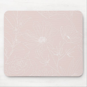 Trendy White Flowers schetst het 'Blush Pink'-ontw Muismat