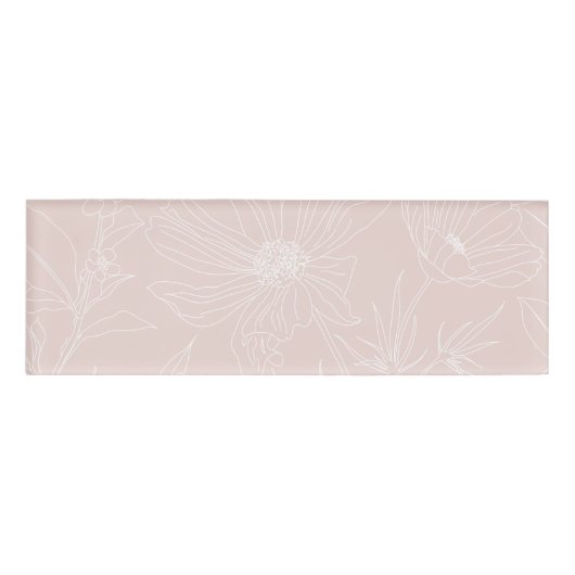 Trendy White Flowers schetst het 'Blush Pink'-ontw Naambadge (Voorkant)