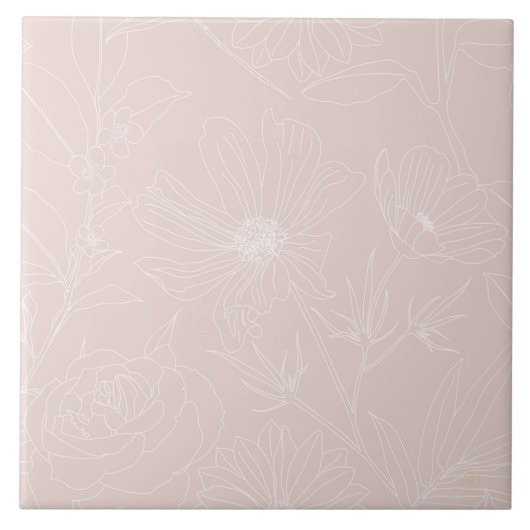 Trendy White Flowers schetst het 'Blush Pink'-ontw Tegeltje (Voorkant)