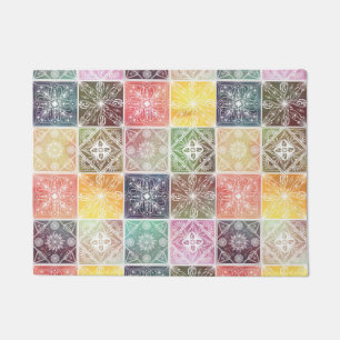 Trendy White Geometric Ornament Colorful Tile Art Deurmat