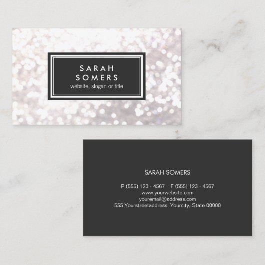 Trendy White Glitter Bokeh Stylish Black Plaque Visitekaartje (Voorkant / Achterkant)