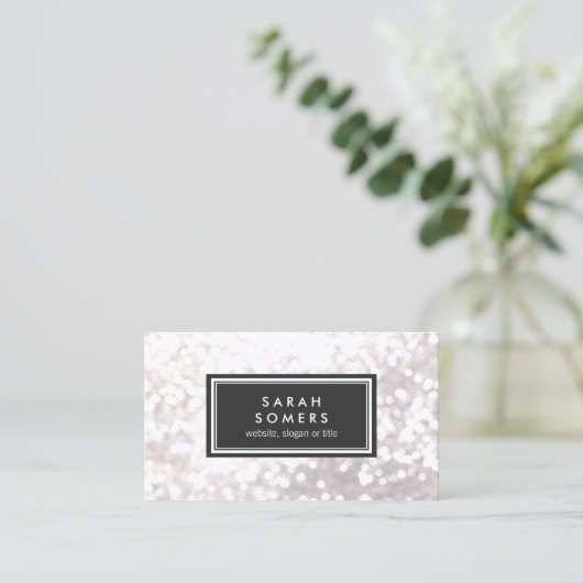 Trendy White Glitter Bokeh Stylish Black Plaque Visitekaartje (Staand voorkant)