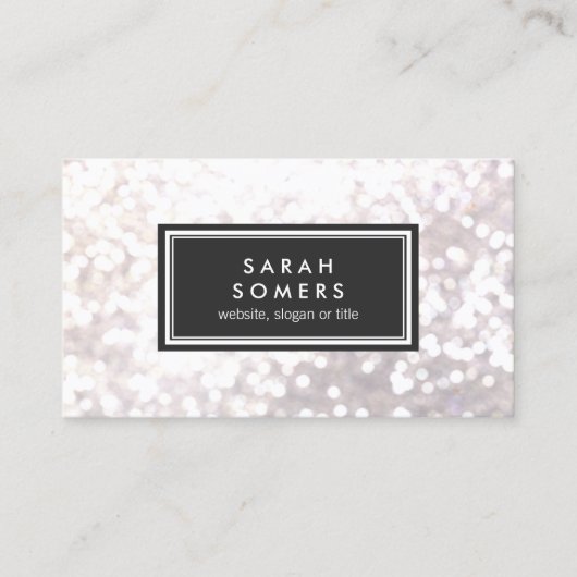 Trendy White Glitter Bokeh Stylish Black Plaque Visitekaartje (Voorkant)