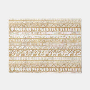 Trendy White & Gold Tribal African Pattern Deurmat