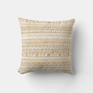 Trendy White & Gold Tribal African Pattern Kussen