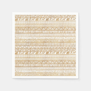 Trendy White & Gold Tribal African Pattern Servet