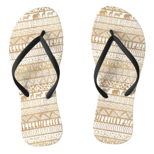 Trendy White & Gold Tribal African Pattern Teenslippers