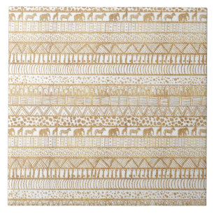 Trendy White & Gold Tribal African Pattern Tegeltje