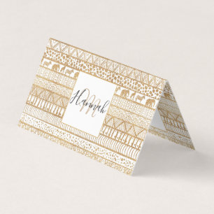 Trendy White & Gold Tribal African Pattern Visitekaartje