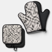 Trendy White Grey Black Retro Wavy Stripes Pattern Ovenwant & Pannenlap Set (Voorkant / Achterkant)