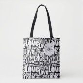 Trendy White Love Typography & Entwined Hearts Tote Bag (Voorkant)