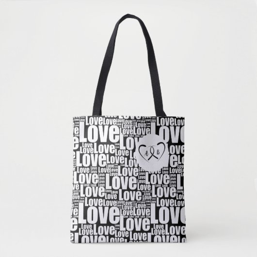 Trendy White Love Typography & Entwined Hearts Tote Bag (Voorkant)